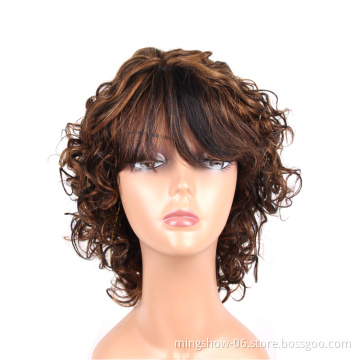 Hair Straight Wig Peruvian Remy Hair Mid-Length Human Hair Wigs For Women Natural Color Full Machine Made Wigs With Bang
